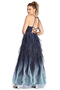 Griselda Glitter Mesh Tendril Gown