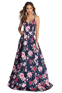Shelby Floral Satin Ball Gown