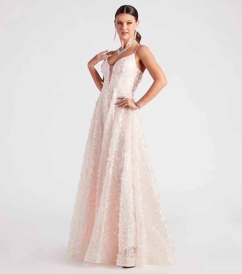Kallie Butterfly Mesh A-Line Ball Gown