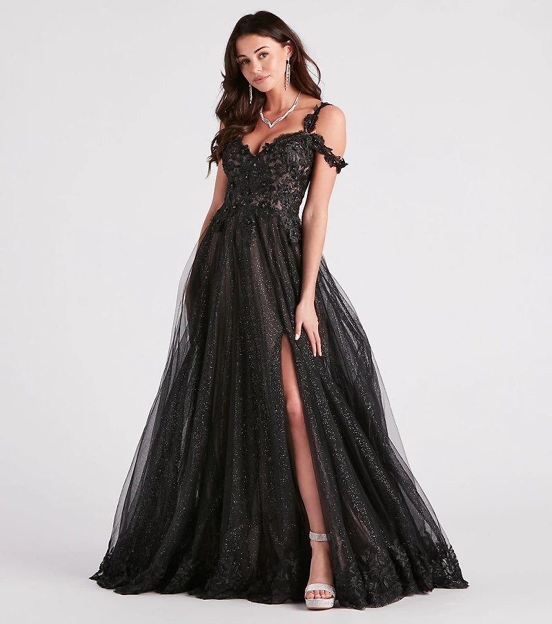 Adele Lace Glitter Cold Shoulder Ball Gown