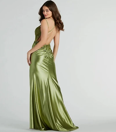 Dayna Corset Floral Embroidery Satin Formal Dress