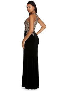 Jeanette Formal Velvet Applique Dress