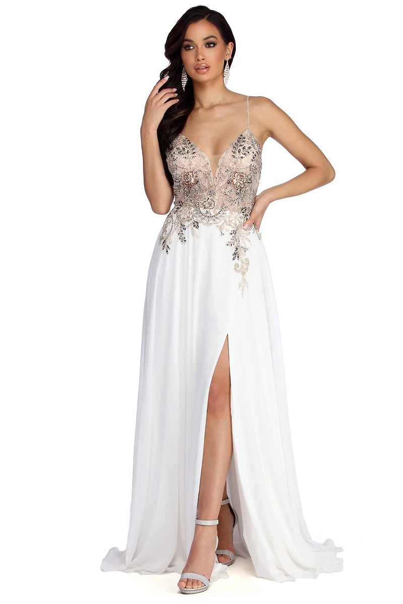 Emeline Beaded Mesh & Chiffon Dress