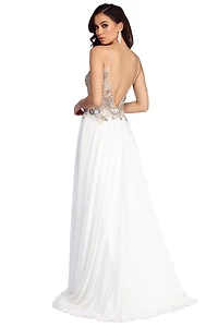 Emeline Beaded Mesh & Chiffon Dress