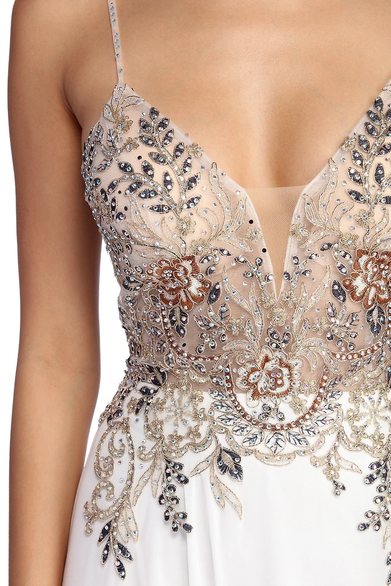 Emeline Beaded Mesh & Chiffon Dress