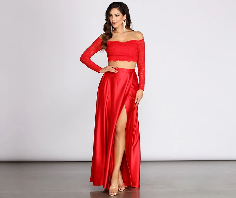 Marjorie Glitter Lace Two Piece Satin Dress