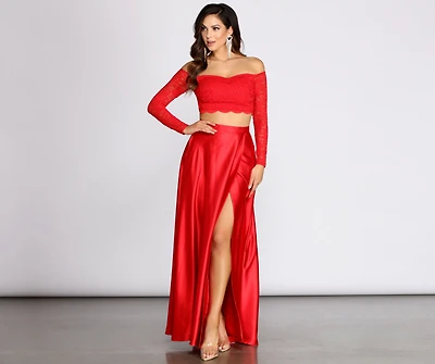 Marjorie Glitter Lace Two Piece Satin Dress