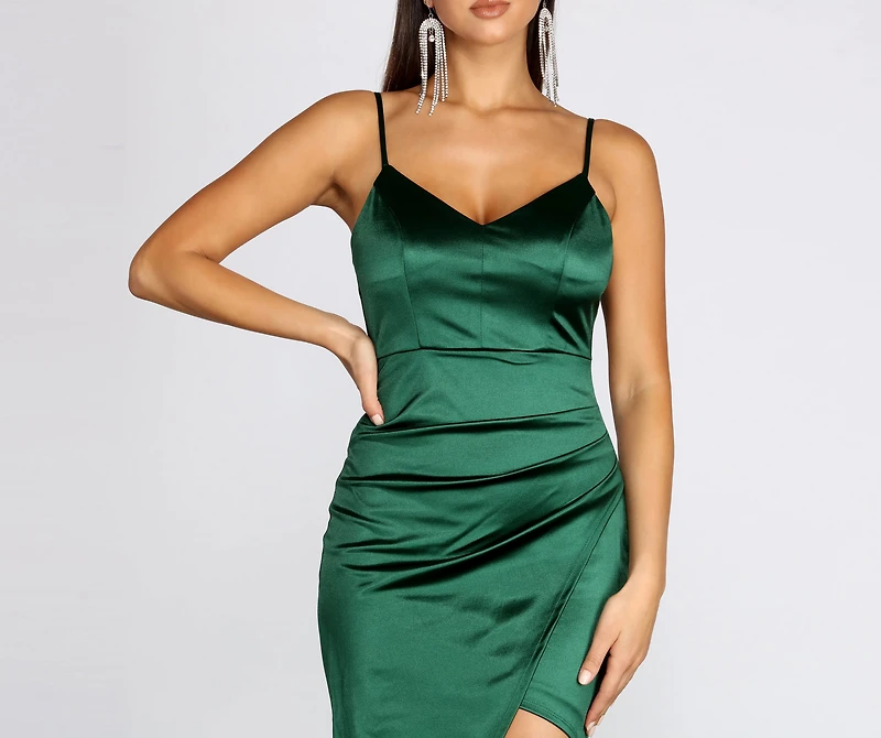 Radiating Ruched Satin Mini Dress