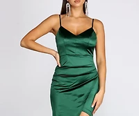 Radiating Ruched Satin Mini Dress