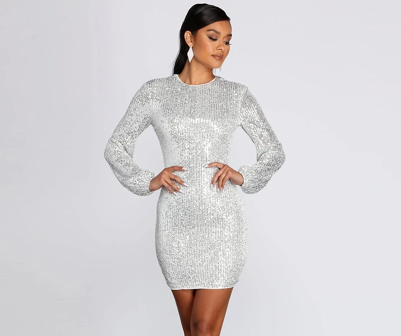 Long Sleeve Sequin Mini Dress