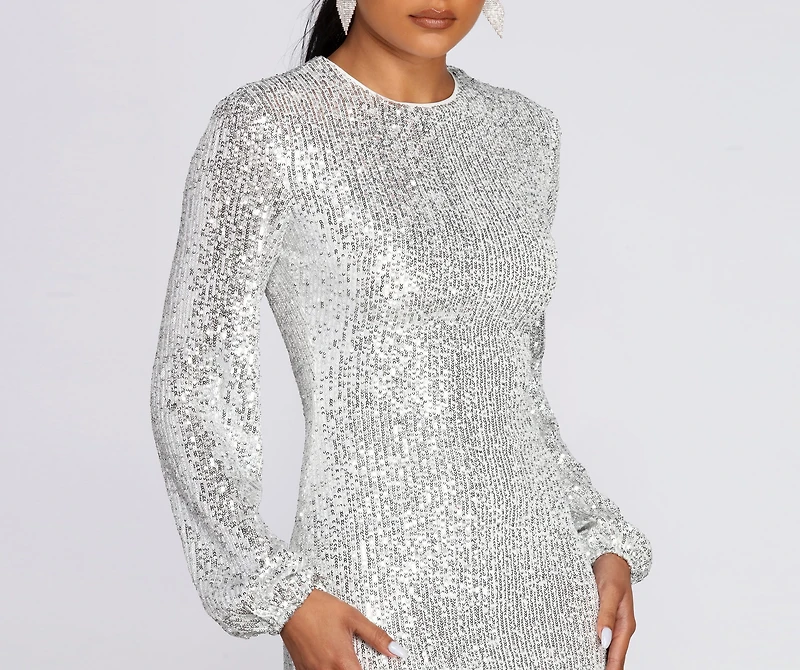 Long Sleeve Sequin Mini Dress