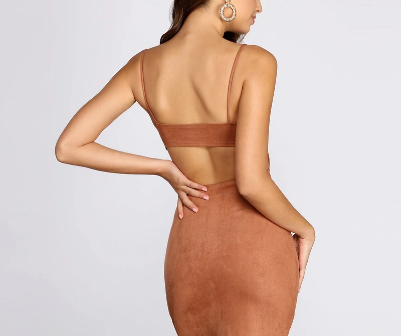 Sophisticated Faux Suede Midi Dress