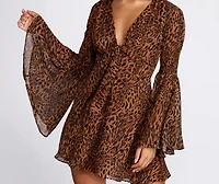Leopard Bell Sleeve Chiffon Mini Dress