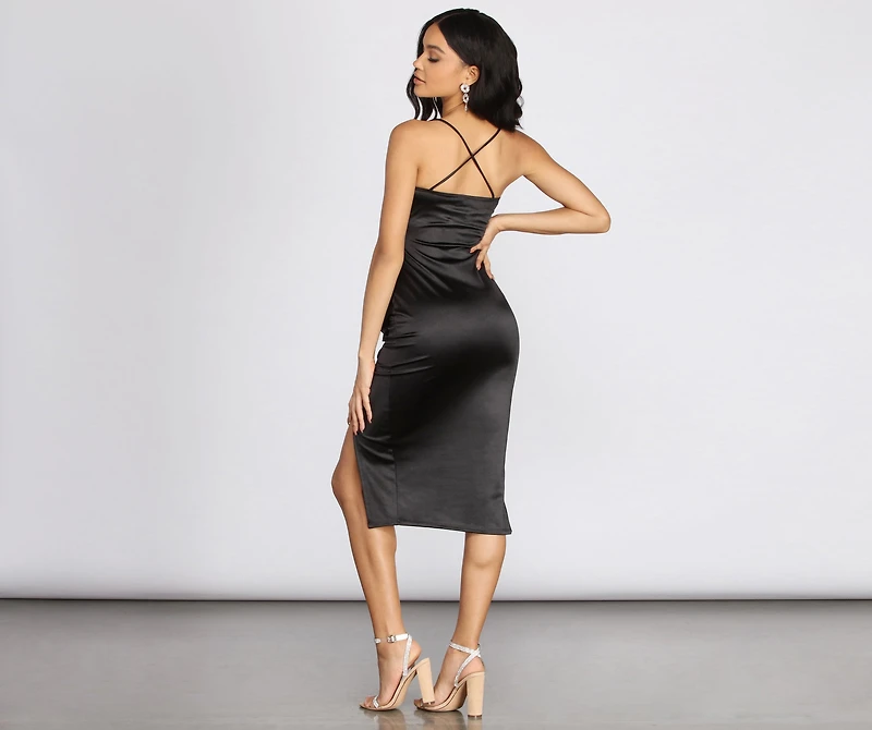 High Low Ruffle Hem Satin Dress