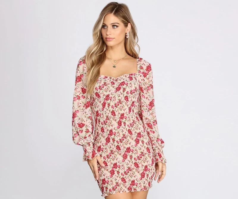 Fleur Paradise Chiffon Smocked Mini Dress