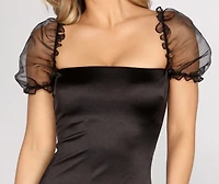 Feelin' Slick Satin Puff Sleeve Mini Dress