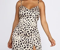 Leopard Purrfection Satin Midi Dress