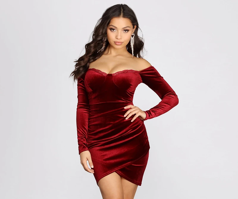 Comin' Hot Velvet Off Shoulder Mini Dress
