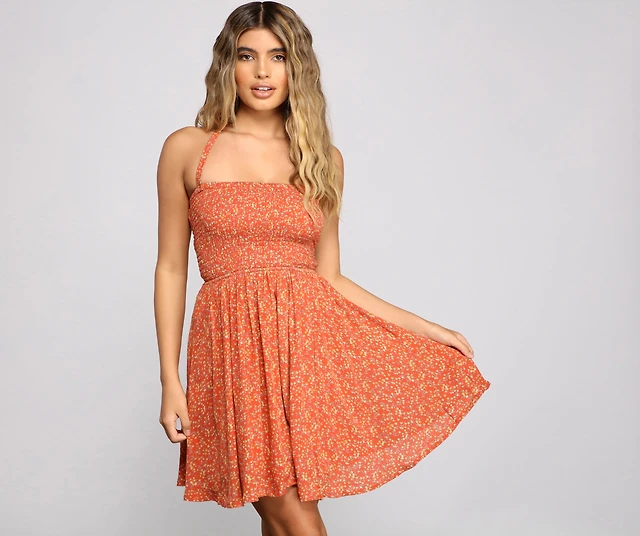 chinese dress ladies Lilianna Floral Chiffon Ruffle Skater Dress main image 1