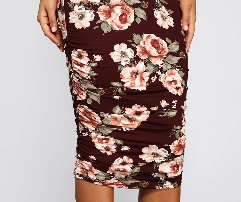 Floral Lover Ruched Midi Dress