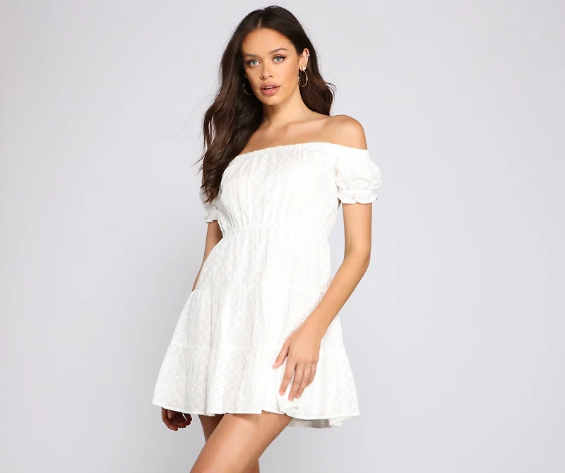 Off The Shoulder Eyelet Skater Dress