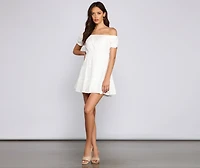 Off The Shoulder Eyelet Skater Dress