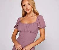 Ruched And Ready Chiffon Mini Dress