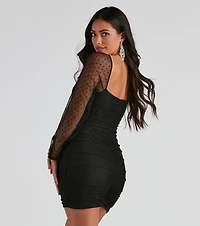 Hit The Spot Ruched Mesh Mini Dress