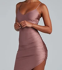 Just Flaunt It Satin Asymmetrical Mini Dress