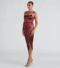 Cocktail Glam Satin Midi Dress