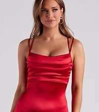 Radiant Satin Strappy Midi Dress