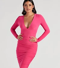 Killer Curves Plunge Neck Midi Dress