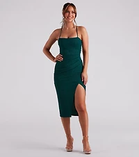 Keep It Sparkling Glitter Lace-Up Midi Dress