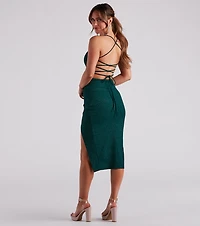 Keep It Sparkling Glitter Lace-Up Midi Dress