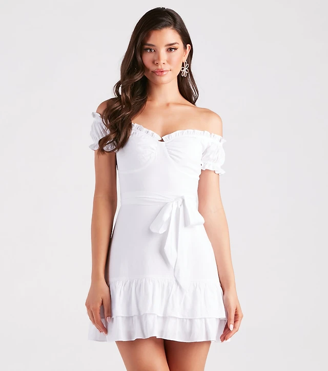 h&m linen blend off the shoulder dress Linen-blend off-the-shoulder dress