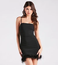 So Flirtatious Marabou Feather Mini Dress