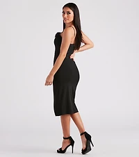 Sweet Darling Crepe Marabou Midi Dress