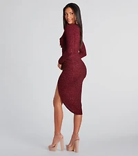Glow Goals Glitter Long Sleeve Midi Dress