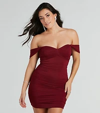 One More Time Mesh Off-The-Shoulder Mini Dress