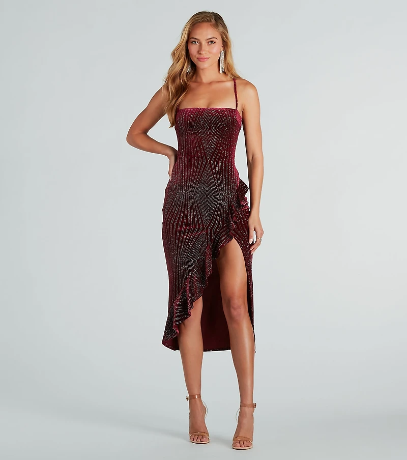 Time For Glitz Glitter Velvet Midi Dress