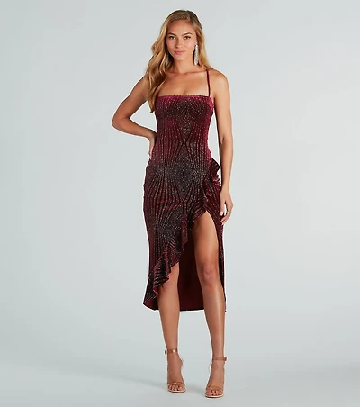 Time For Glitz Glitter Velvet Midi Dress