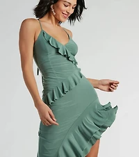 Iconic Flair Ruffled Asymmetrical Midi Dress