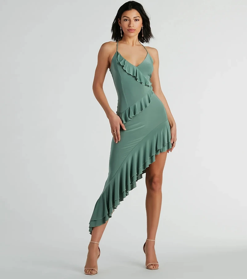 Iconic Flair Ruffled Asymmetrical Midi Dress