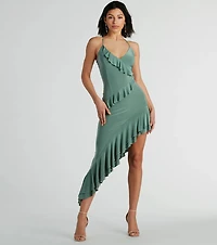 Iconic Flair Ruffled Asymmetrical Midi Dress