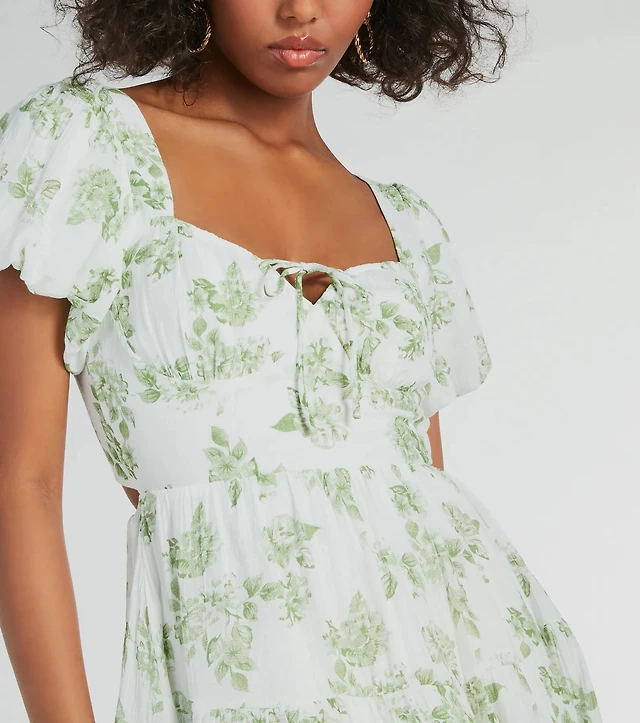 knee length dresses for ladies Vineyard Gal Floral Linen Skater Dress