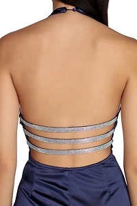 Satin & Rhinestone Halter Dress