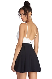 Double Dip Pleated Mini Dress