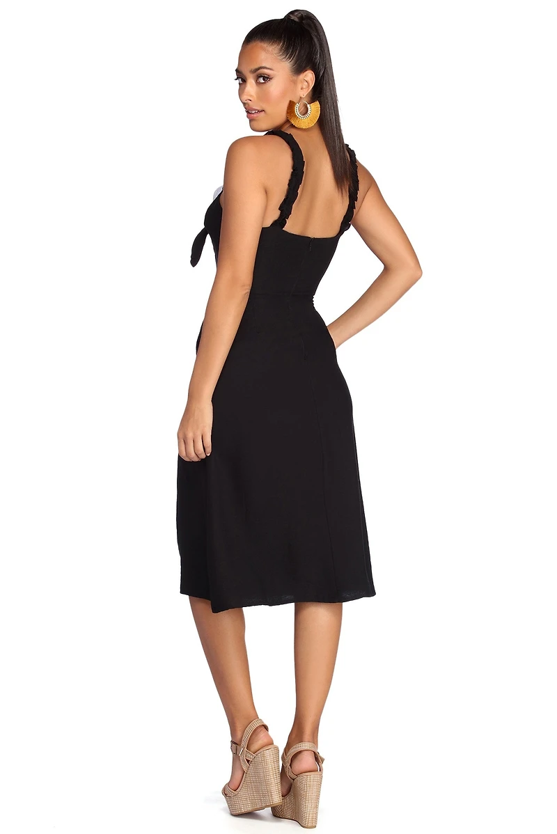 Button Up Ruffles Midi Dress