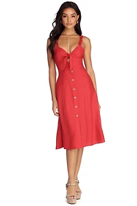 Button Up Ruffles Midi Dress