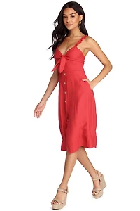 Button Up Ruffles Midi Dress